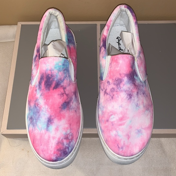 ☂️ NEW Qupid Pink Blue Tie Dye Slip On Sneakers Y2K Pastel Festival Shoes 9 - Picture 3 of 10
